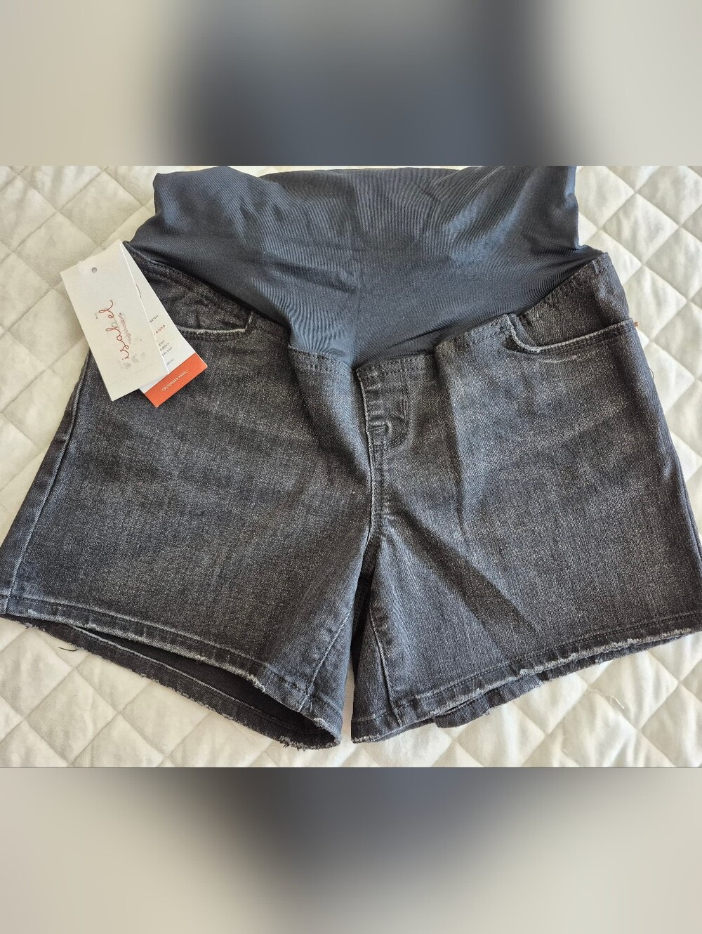 Isabel Maternity Denim Shorts in Black Wash Size 6